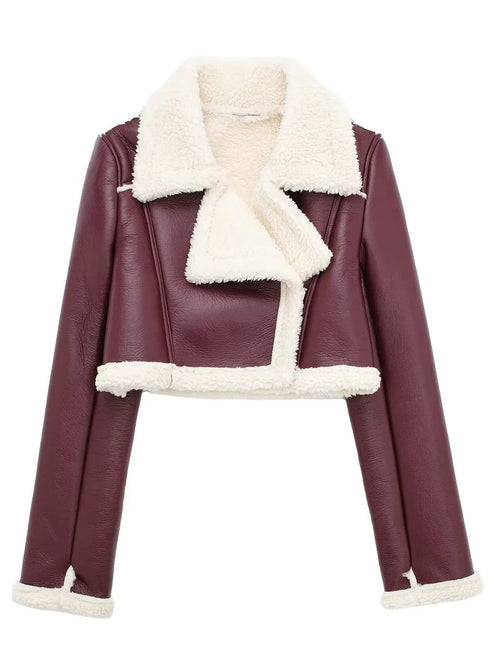 'Josselyn' Faux Fur Cropped Leather Jacket - Celes Fashion